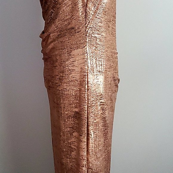 NWOT* Women's Ruched Party Dress Rose Gold Metallic & Black Cowl Neck Size 12 - Picture 10 of 12